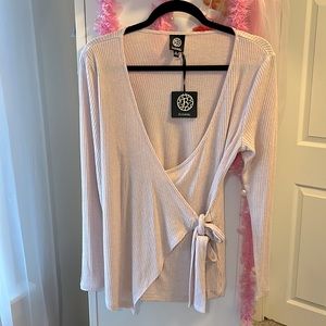 NWT Bobeau dusty pink wrap sweater size M